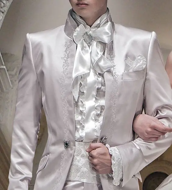 Сатиновые мужские костюмы с вышивкой цвета слоновой кости смокинги модные Homme Terno