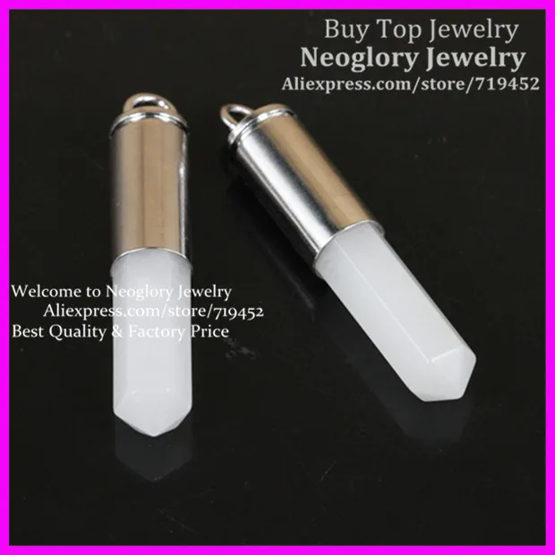 

10pcs Nature White Top Gems Point Bullet Pendant Hexagon Quartz Druzy Pendant Real Silver Plated Casing Pendant