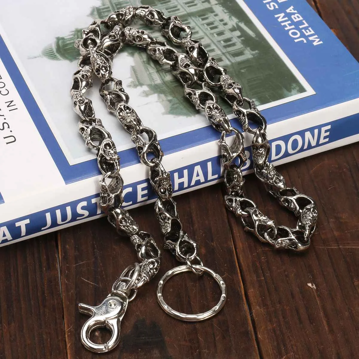 79cm Skull Biker Jean Wallet Chains Silver Ghost Rock Punk Metal Keychain Key Pant Chain Fashion Men Jewelry