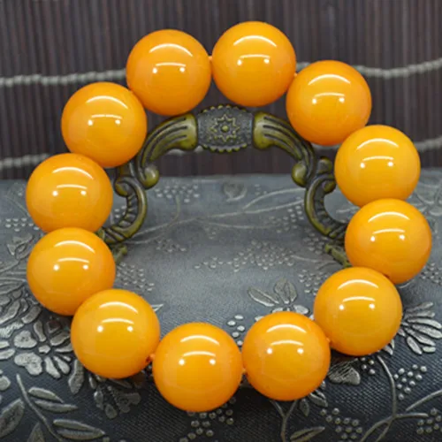 Мужской желтый браслет с бусинами 20 мм из Балтийского куриного масла | Украшения