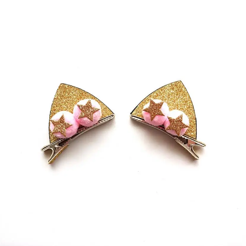 10 2Pcs Solid cat ears hairpins Sequins ears hair clips cute rabbit ears shape barrettes girls Bow hair accessories headdress J52 - Цвет: 10