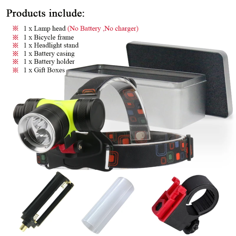 headlamp BOX A Желтый белый светильник, водонепроницаемый светодиодный головной светильник для дайвинга, Головной фонарь, двойной светильник cree xml t6 l2, налобный фонарь 26650 или 18650 - Испускаемый цвет: headlamp BOX A