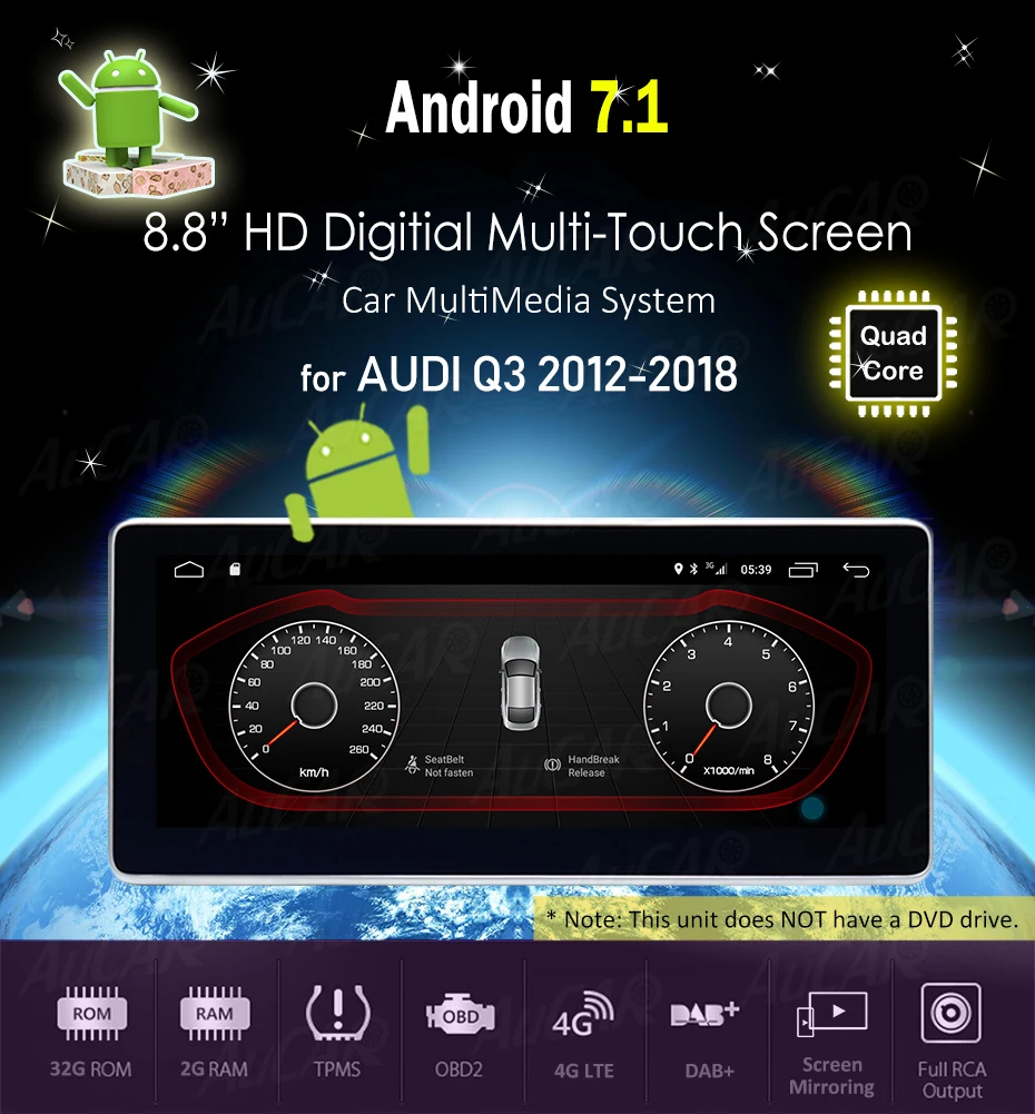 AuCAR Android сенсорный экран Автомагнитола для Audi Q3 2012- gps dvd-плеер Мультимедиа Навигация стерео BT видео аудио 4G ips