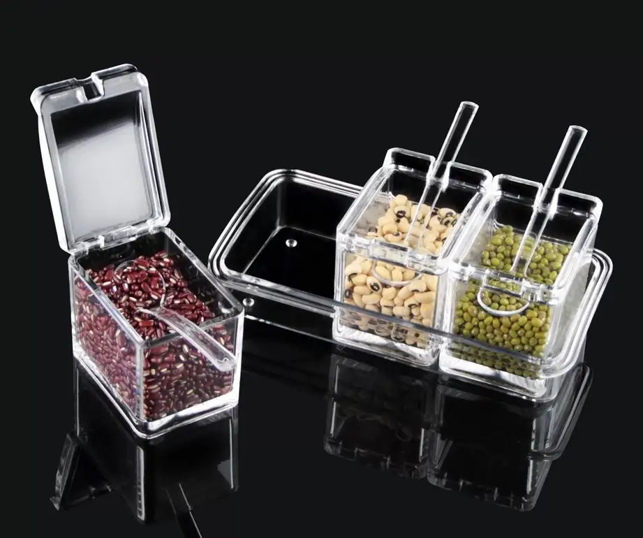 Акриловая коробочка для приправ set Вертикальная кухонная сахарница шейкер соли