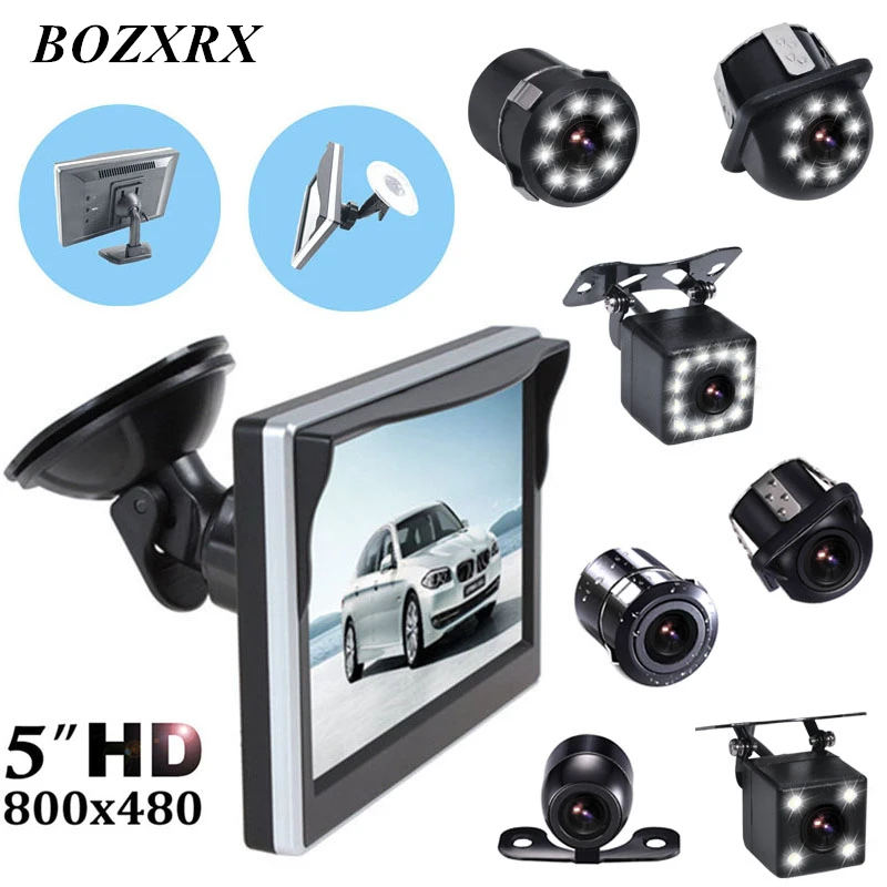 

BOZXRX Car Parking Assistance with Rubber Vacuum Cup Bracket 5 inch Rear View Monitor + Car Reversing Rearview Backup Camera