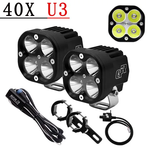 25mm clamp S 2 шт. 40 Вт мотоциклетный головной светильник 4200LM rbike U3/XPL светодиодный мото-светильник для вождения противотуманной фары с монтажными зажимами жгут проводов - Цвет: 25mm clamp S