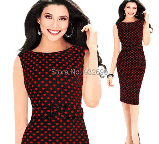 2015 New Hot Elegant Ladies Burst Casual Sleeveless Wave Point Knee Temperament Of Fashion Sexy Dress With Belt Moda Vestido | Женская