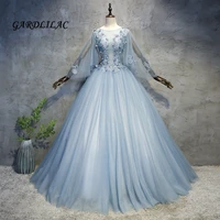 hot sale blue quinceanera dresses 2019 lace appliques beaded ball gown long prom gown puffy sweet 16 dress for 15 years