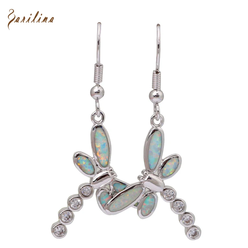 Женские серьги в виде стрекозы с белым опалом и фианитом | Украшения аксессуары