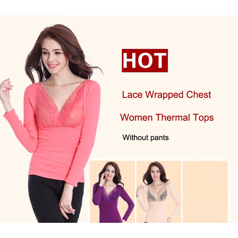 Женщины Термобелье Топы Кружева V-образным Вырезом Толстые Тепловые Одежда