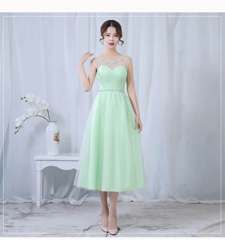Mint Green Лиловое платье подружки невесты платья чай Длина Тюль Милая Бисероплетение Лаванда пыльная роза невесты элегантные женские платья для выпускного вечера - Цвет: Mint Green
