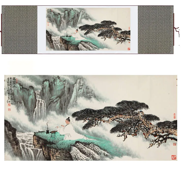 Пейзаж художественная живопись горы и реки Высокие текущая вода напечатанная