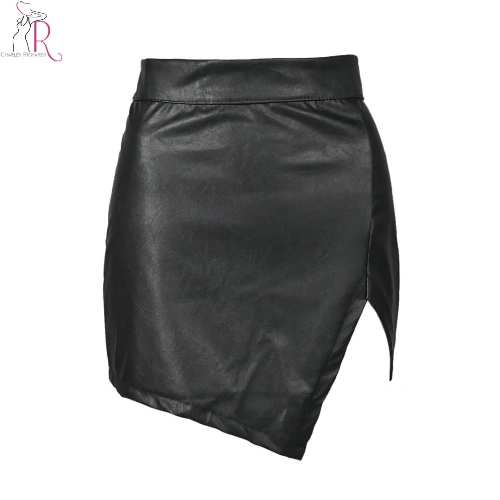 Женский черный из искусственной кожи мини юбка Hi Lo подол сексуальные тонкие