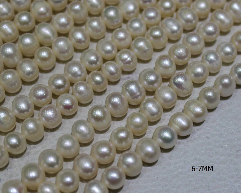 

Wholesale Real Pearl Bead 6-7mm 15'' Light White Natural Freshwater Pearl Loose Bead Handmade Gift