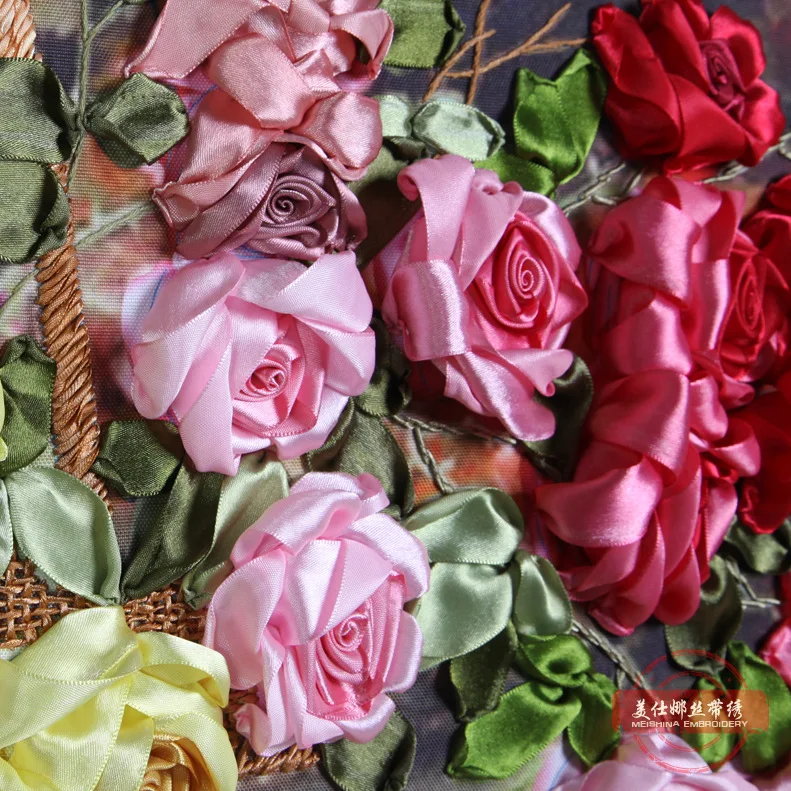 Пейзаж живопись DIY лента с вышитыми цветами розы Картина рукоделие Наборы