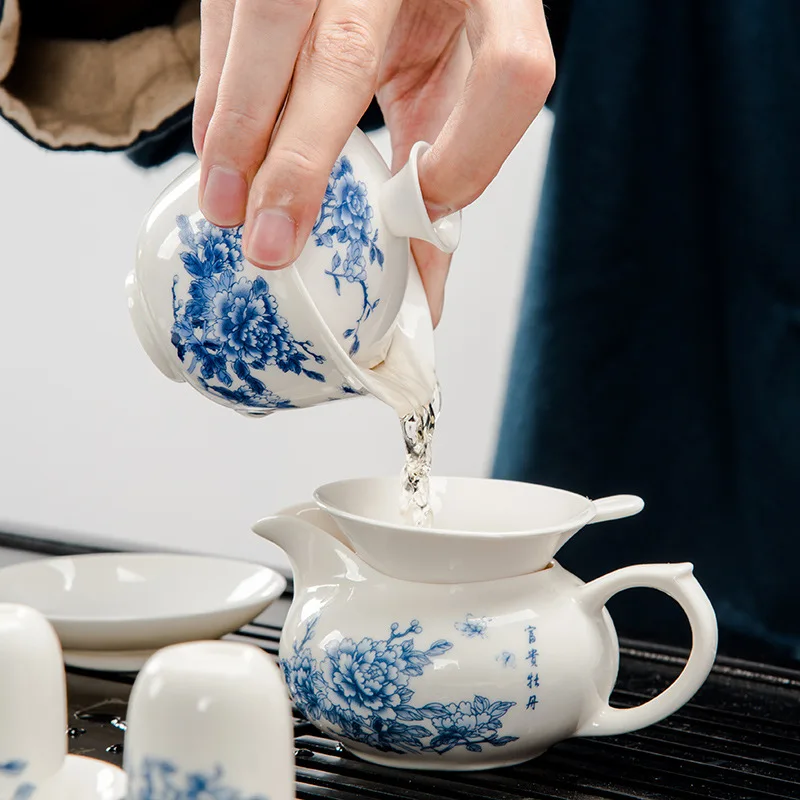 Сине-белый фарфоровый чайный набор poly Sen деревянный поднос чай кунг-фу