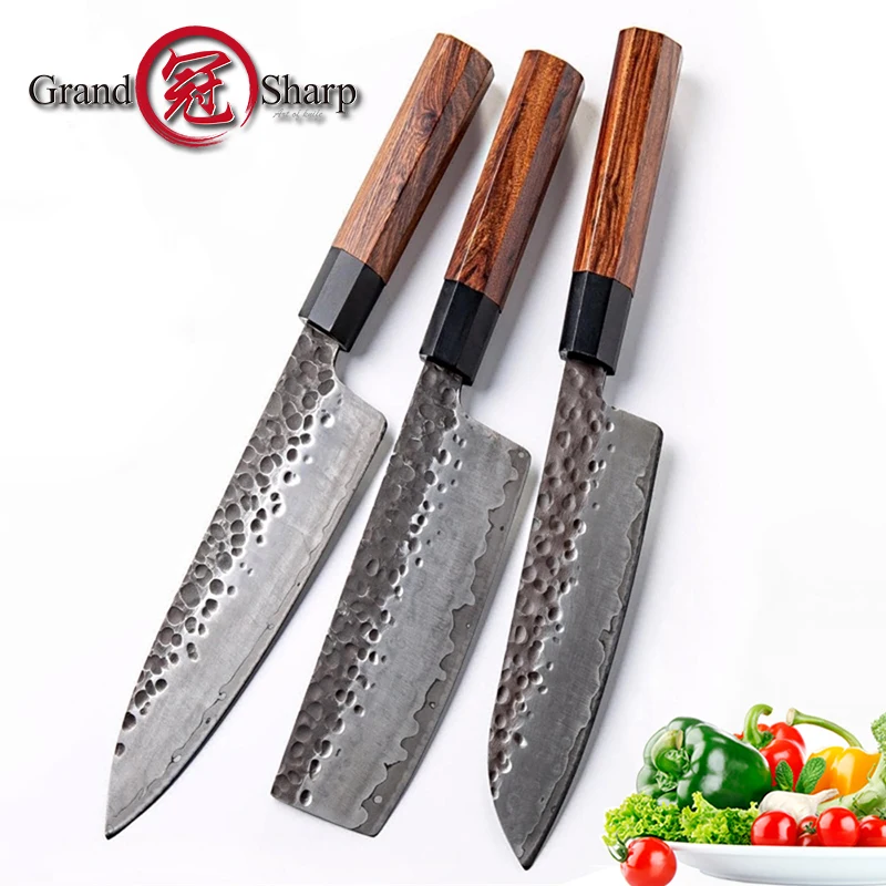3 шт. набор кухонных ножей японский AUS10 стальные поварские ножи Santoku Nakiri кухонные