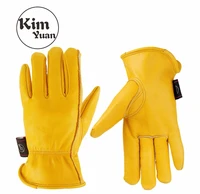 kim yuan 100pair 008 golden leather work gloves for gardeningcuttingconstructionmotorcycle menwomen with elastic wrist
