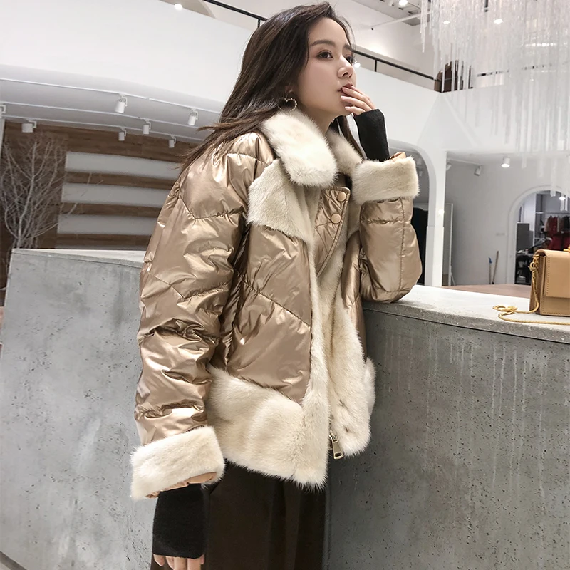 Женская парка с норковым мехом OFTBUY, серебристая зимняя куртка на утином пуху, плотная и теплая уличная одежда