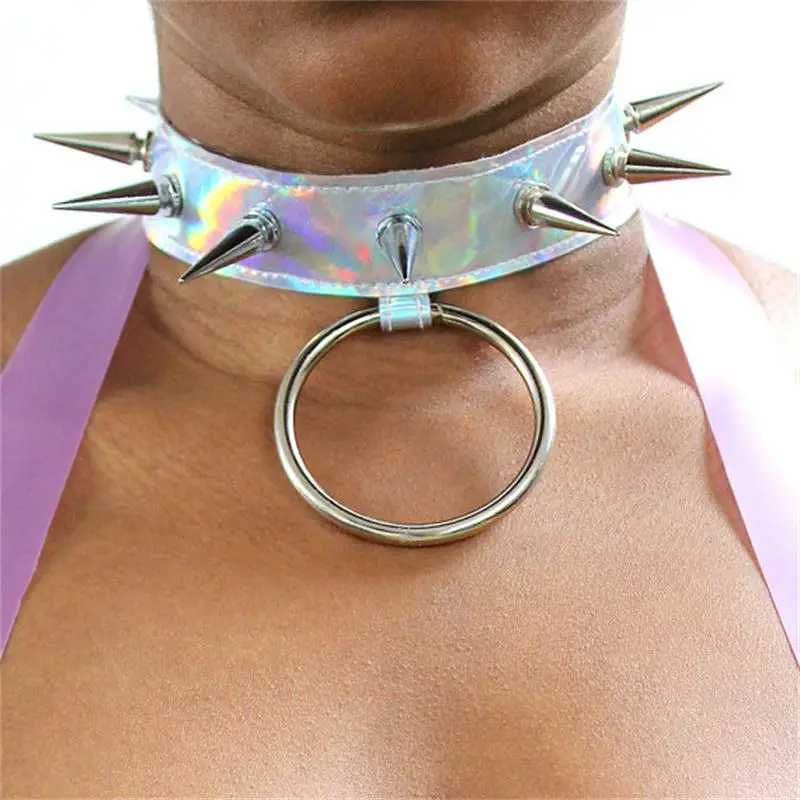 Ожерелье чокер ручной работы из кожи с голографическим рисунком|choker necklace|leather choker