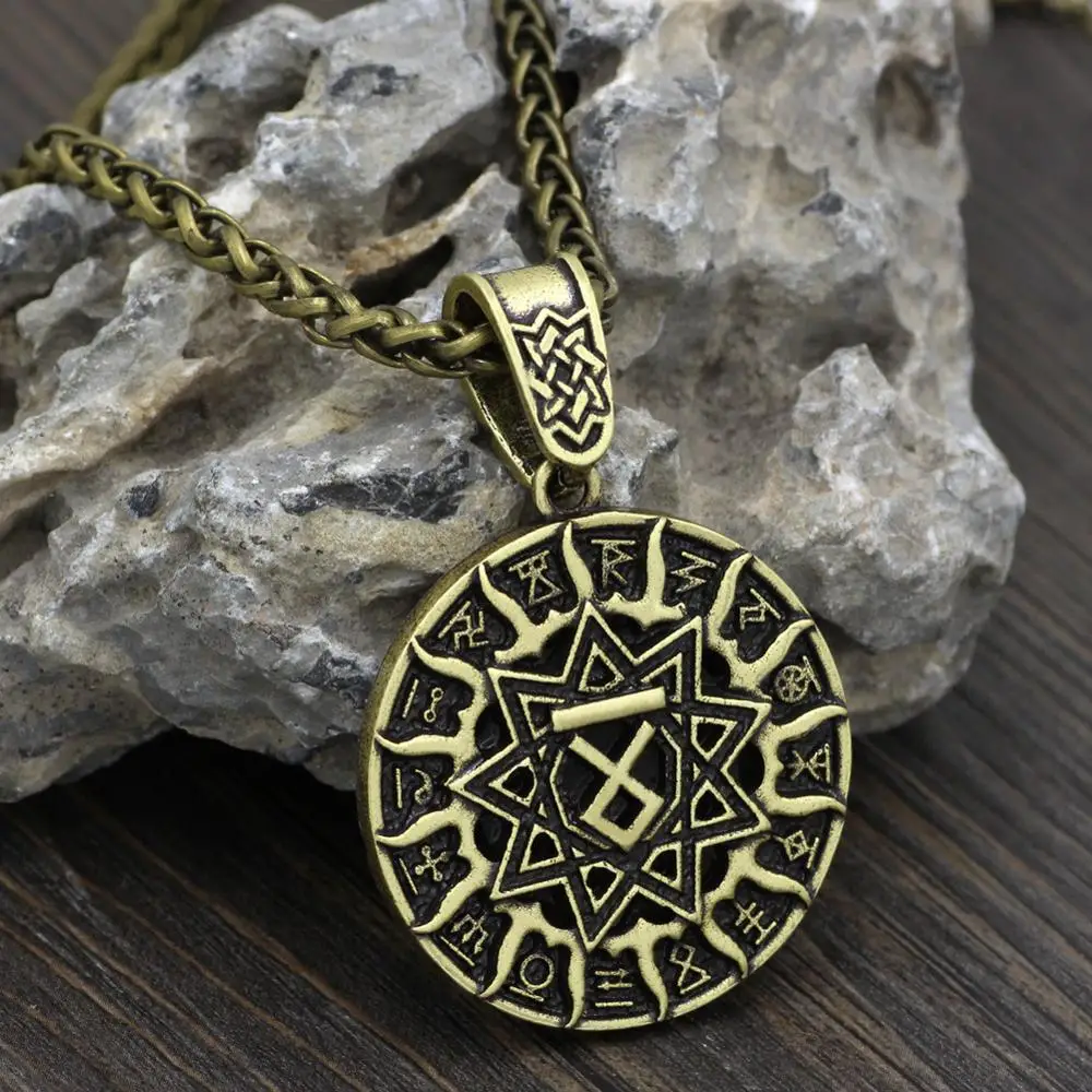 

Two-sided Talisman Amulets Viking Runes Slavic Kolovrat Star Svarog And Rodnoverie Of Russia Pentagram Nordic Pendants Necklace