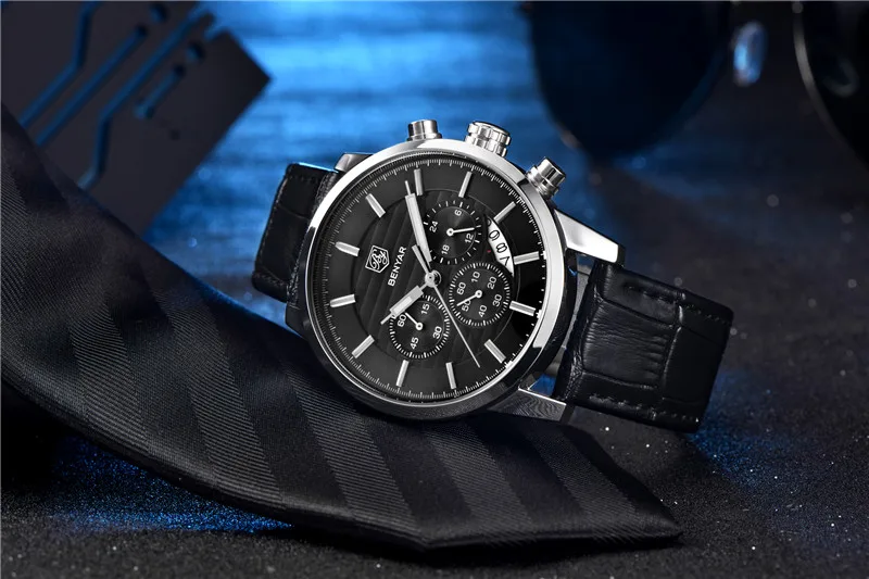BENYAR Relogio Masculino мужские часы кожаный спортивный хронограф кварцевые военные часы люксовый бренд Zegarek Meski Erkek Kol Saati
