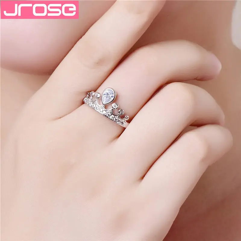 JROSE Beautifu Королева Корона узор кольцо капли воды белые стразы свадебное украшение
