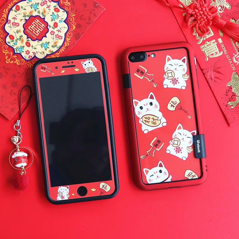 Для iphone XS max Lucky cat пленка из закаленного стекла + Мягкий бампер для X 7 7plus 6 6s P 8plus Кот