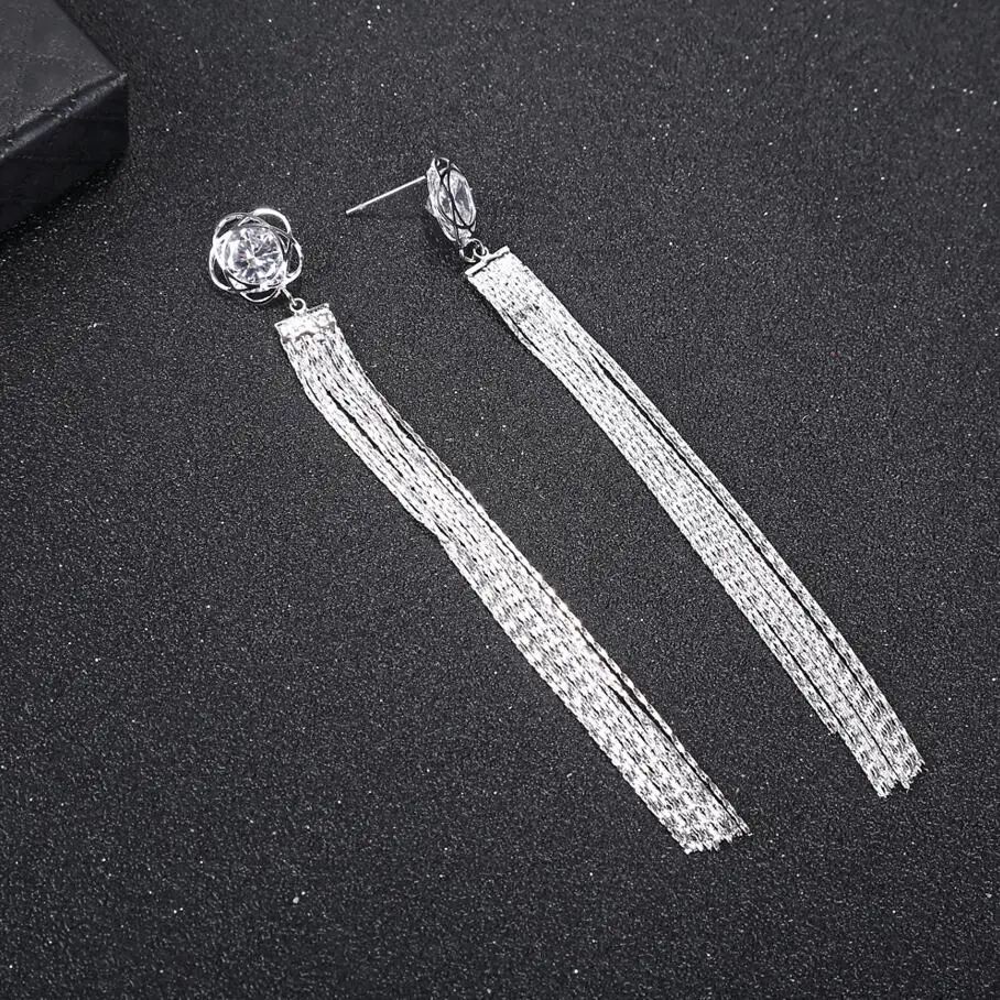 Kuziduocai New Fashion Jewelry Will Not Fade Zircon Rose Flower Tassel Sweet Fresh Stud Earrings For Women Gifts Girls E-232 | Украшения и
