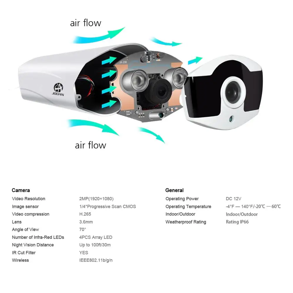 JOOAN 8-канальный P2P Cloud HD 1080P NVR с 4 светодиодными инфракрасными светодиодами IP66