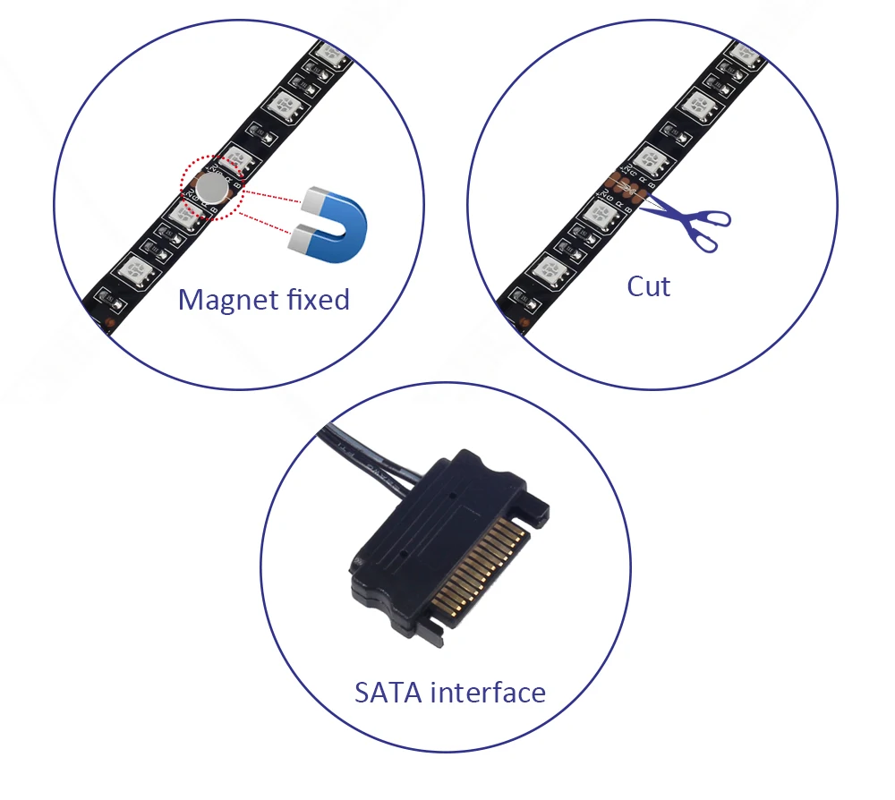 50 см 1м 2м Sata светодиодные ленты 5050 RGB для ПК корпус компьютера 17Key RF дистанционное