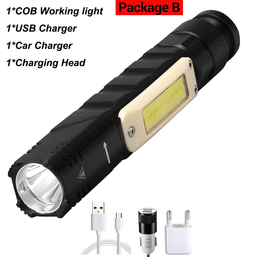 Package B Многофункциональный светодиодный фонарик вращающаяся Рабочая лампа USB Перезаряжаемый светодиодный фонарик с сильным магнитом подходит для кемпинга, езды - Испускаемый цвет: Package B