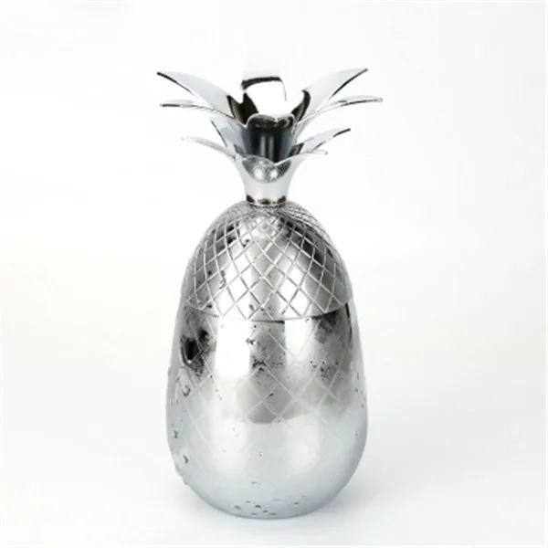 Silver With Straw Креативное коктейльное стекло из нержавеющей стали, серебро, розовое золото, коктейльное соковое вино, шампанское, ананас, вечерние барные принадлежности, кухонные инструменты - Цвет: Silver With Straw