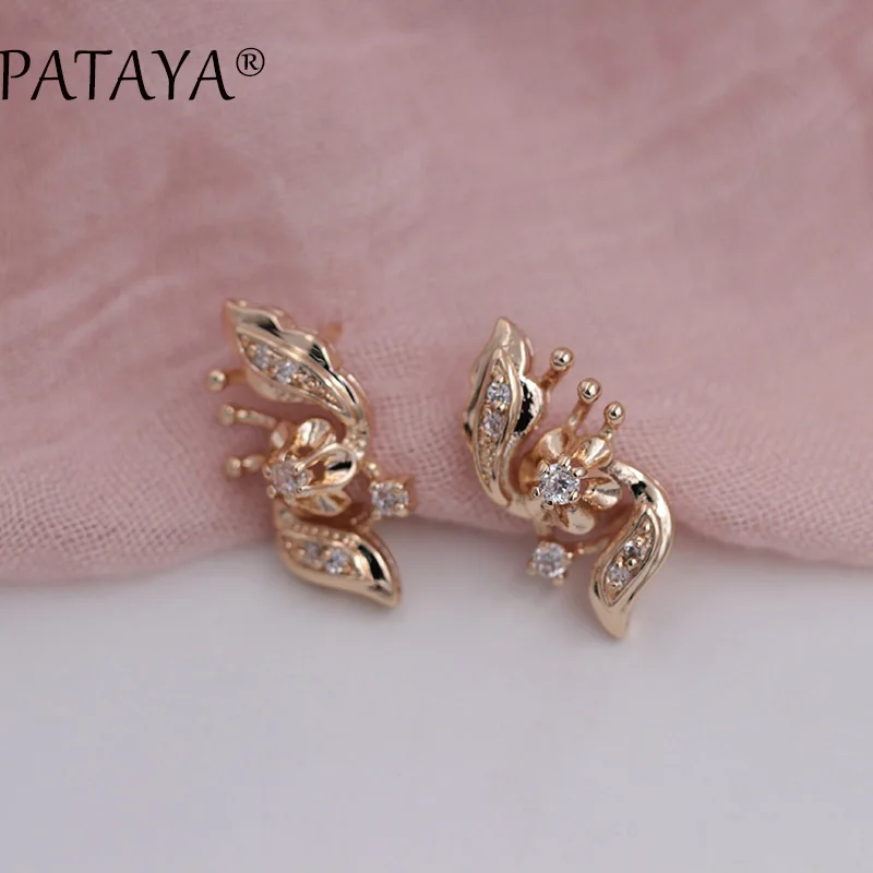 PATAYA Classic 585 розовое золото CZ Висячие Серьги Цветочный дизайн круглый оливковый зеленый натуральный Цирконий женские украшения Винтажные серьги
