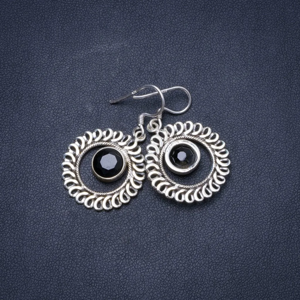 

Natural Black Onyx Handmade Unique 925 Sterling Silver Earrings 1.5" X5023