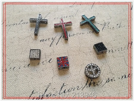 

24Pcs Mix 3 Styles " Cross & Square & Peace " Gunmetal Black Color Glass Rhinestone & Alloy Jewelry Beads Charms