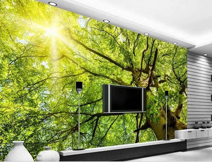 Современные солнечные леса обои 3D для гостиной большое дерево нетканые