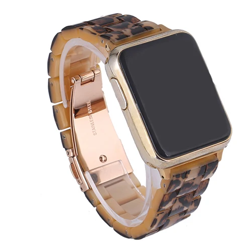Leopard print Ремешок из смолы для apple watch 44 мм 38 мм iwatch 42 мм 40 мм correa pulseira apple watch 5 4 3 2 ремешок из нержавеющей стали - Цвет ремешка: Leopard print