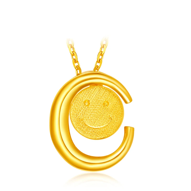 

Pure 999 Yellow Gold Pendant Women Moon Smile Face Pendant 2.30g