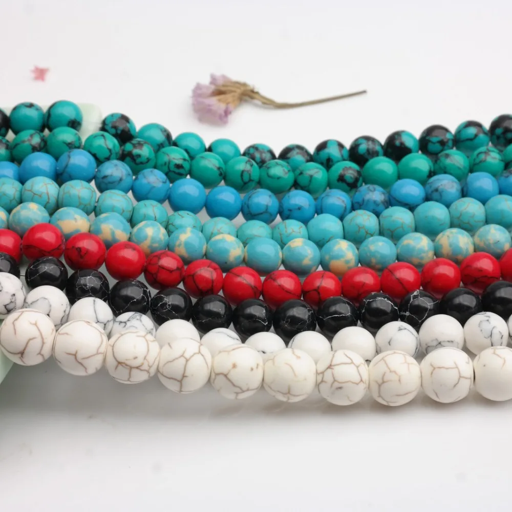 Гладкий натуральный камень белый синий пурпурно-красный черный бирюзовый круглые бусины 15-дюймовая нитка 4 6 8 10 12 ММ Выберите размер для создания ювелирных изделий.
