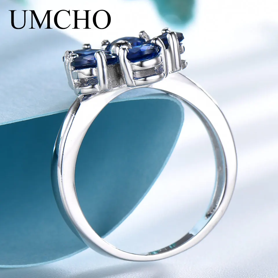 Женское кольцо UMCHO из серебра 925 пробы с цветком и синим сапфиром романтичные