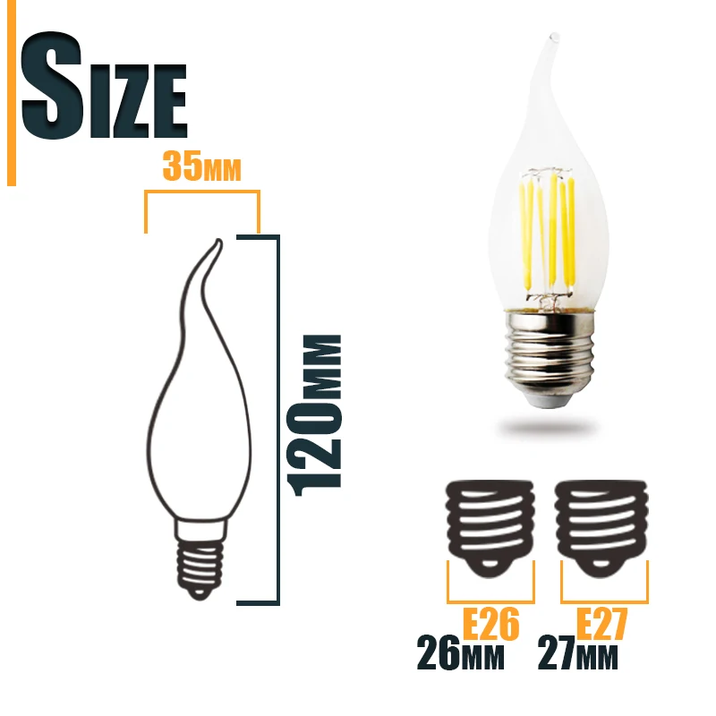 JCking упаковка из 10 затемнения 2 w 4 w 6 w светодио дный свечи E26 E27 110 V 220 V Винтаж диммер накаливания Эдисон лампа для люстры