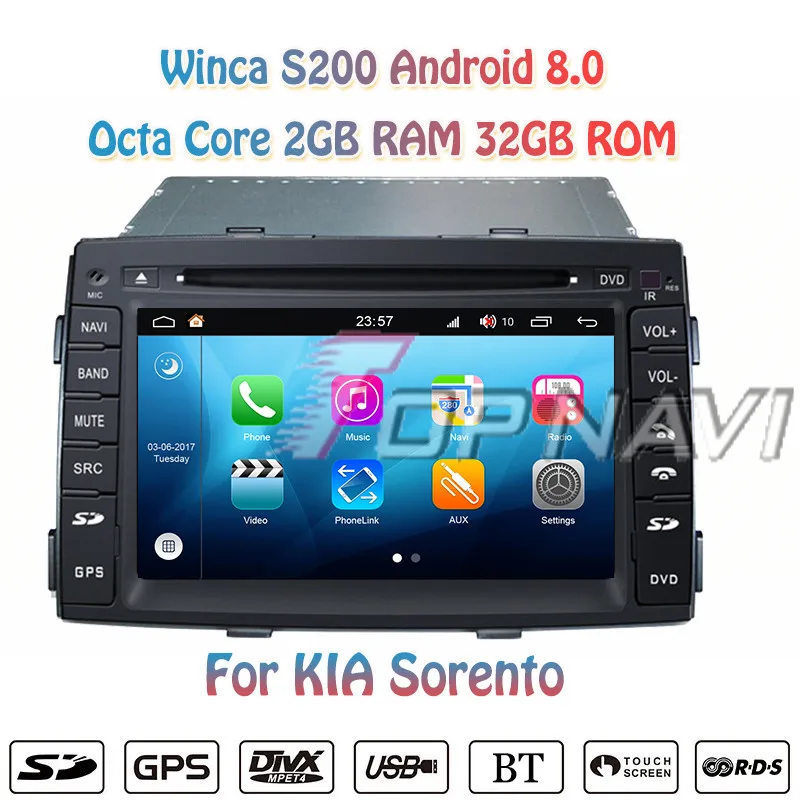 Topnavi 7 &quotВосьмиядерный S200 Android 8 0 автомобильный DVD мультимедийный плеер для Kia Sorento