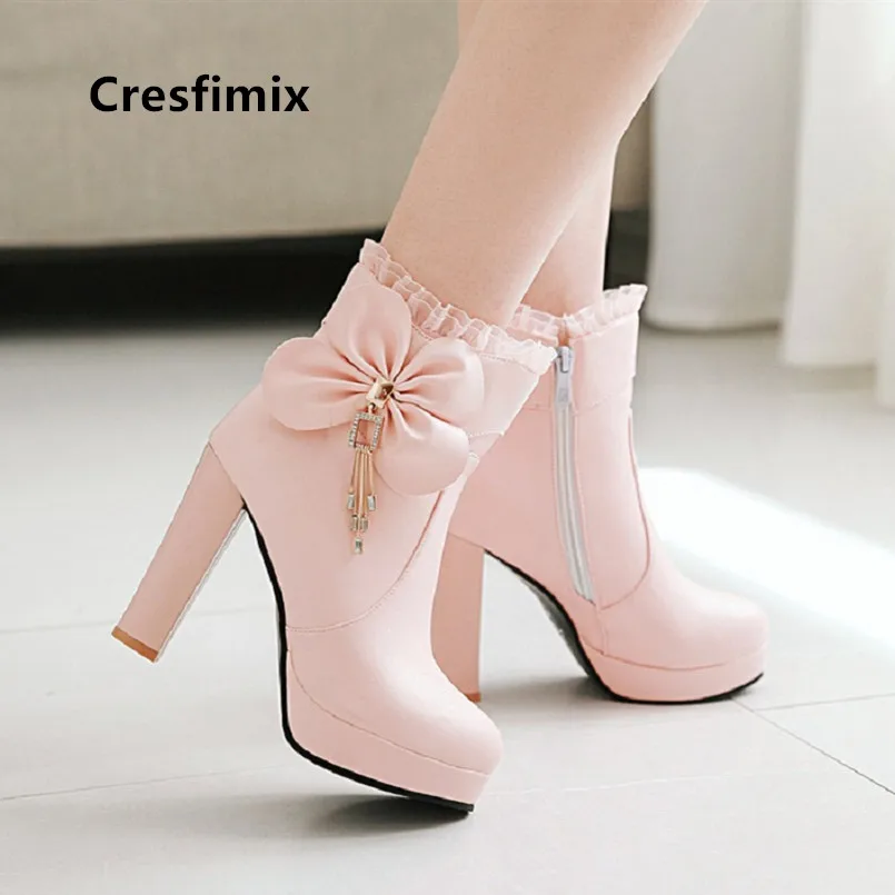 

Cresfimix women fashion black high quality autumn high heel boots lady casual comfortable winter boots botas damskie buty a6038