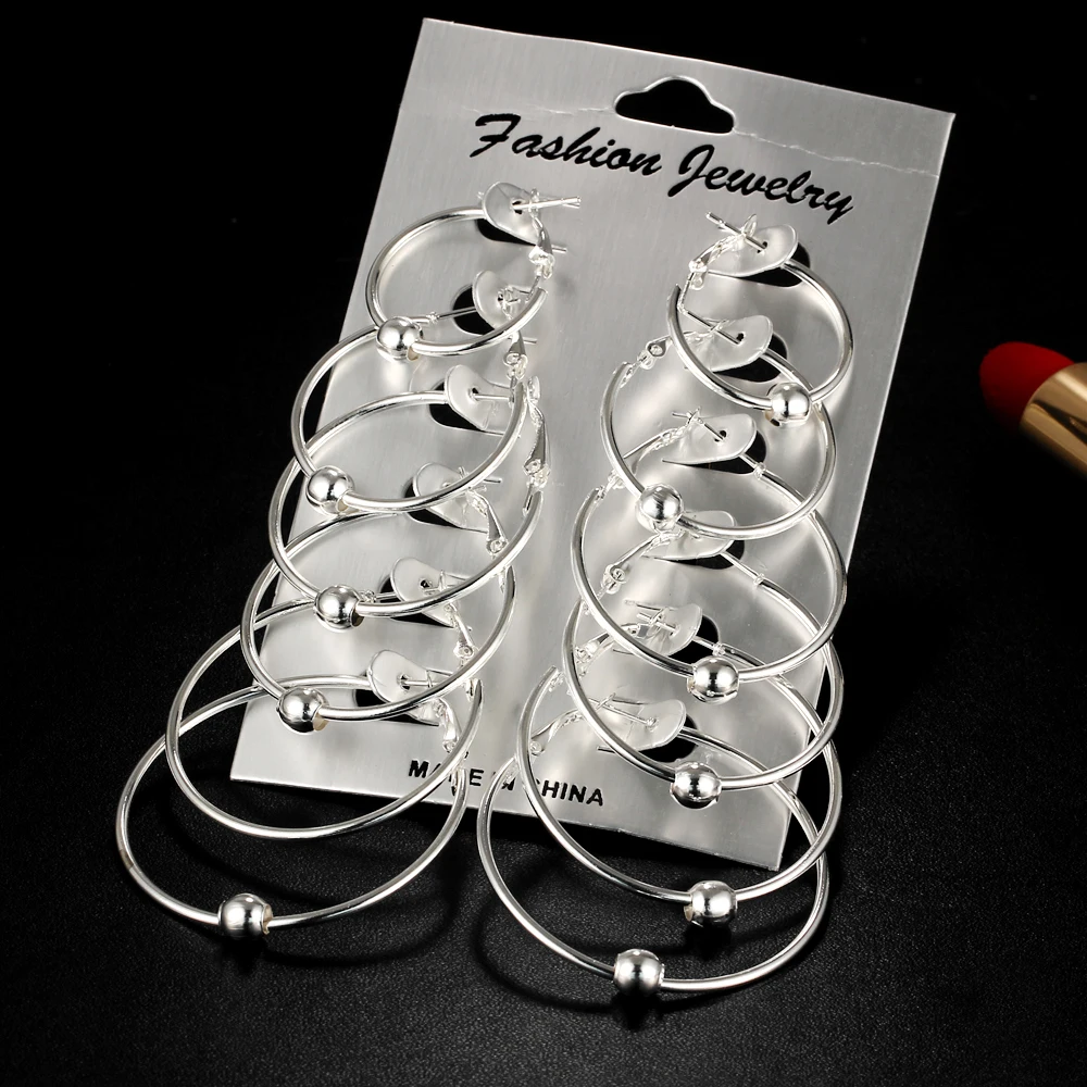 Женские круглые серьги IF YOU крупные обручи бусины 6 пар/компл..| |