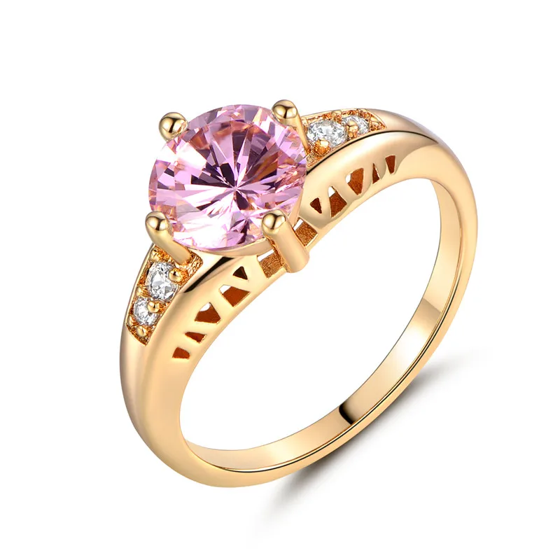 Женское кольцо для помолвки BUDONG розовое золотого цвета с кубическим цирконием R121