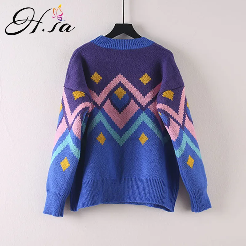 H. SA 2018 женский зимний свитер и пуловеры винтажный Geomertric Pull Jumpers Argyle милый