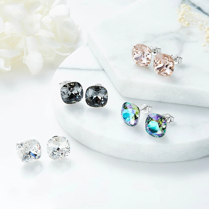 Новые простые 925 серебряные серьги женские с кристаллами Swarovski|Серьги-гвоздики| |