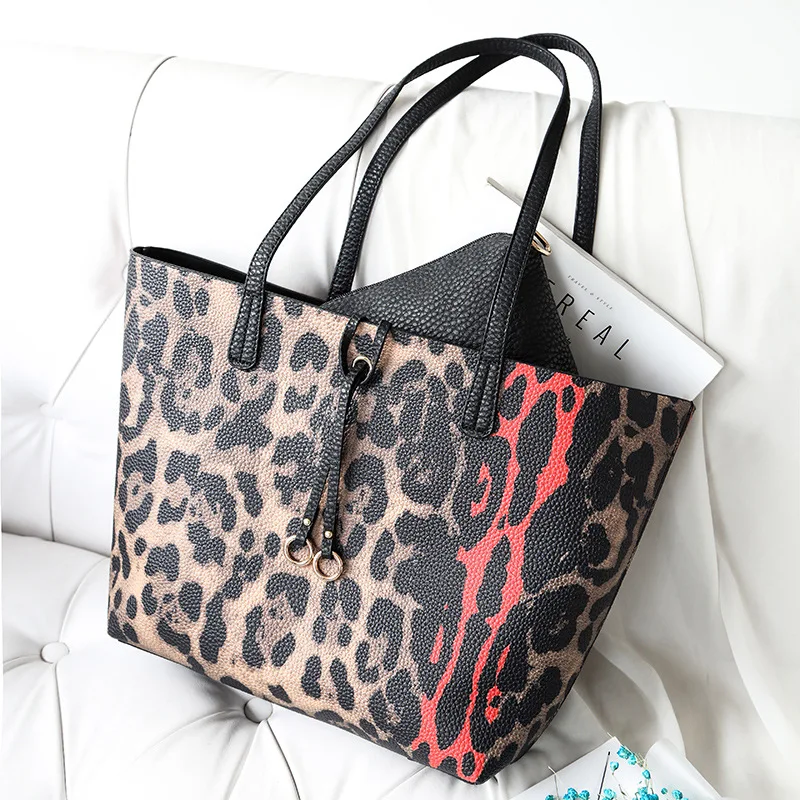 

new European and American fashion leopard female bag wild big bag Composite Bag Simple large-capacity handbag C41-63