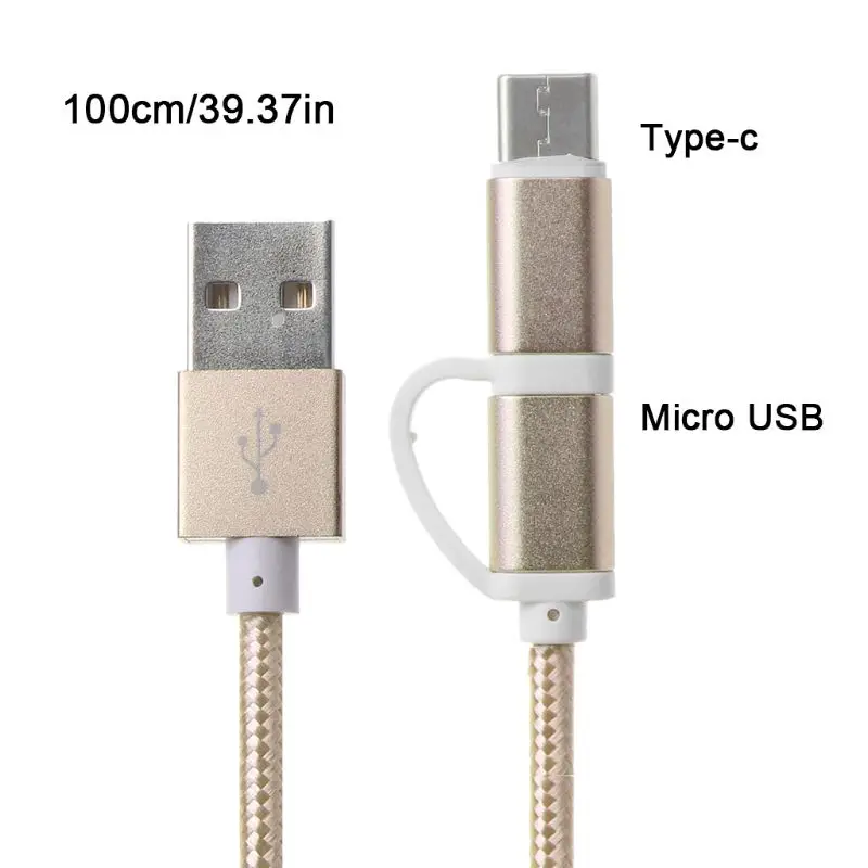 2m Gold 2в1 автомобильный Micro usb type C кабель передачи данных для быстрой зарядки для samsung Oneplus Xiaomi huawei htc SONY Автомобильный Кабель - Название цвета: 2m Gold